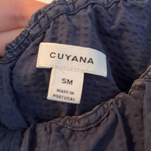 ✨HP✨ Cuyana Seersucker One Shoulder Ruffle Dress Navy - Picture 4 of 7